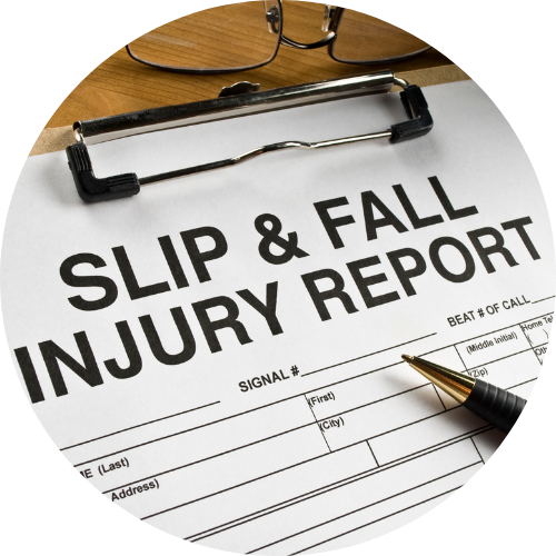 a slip and fall injury report on a clipboard