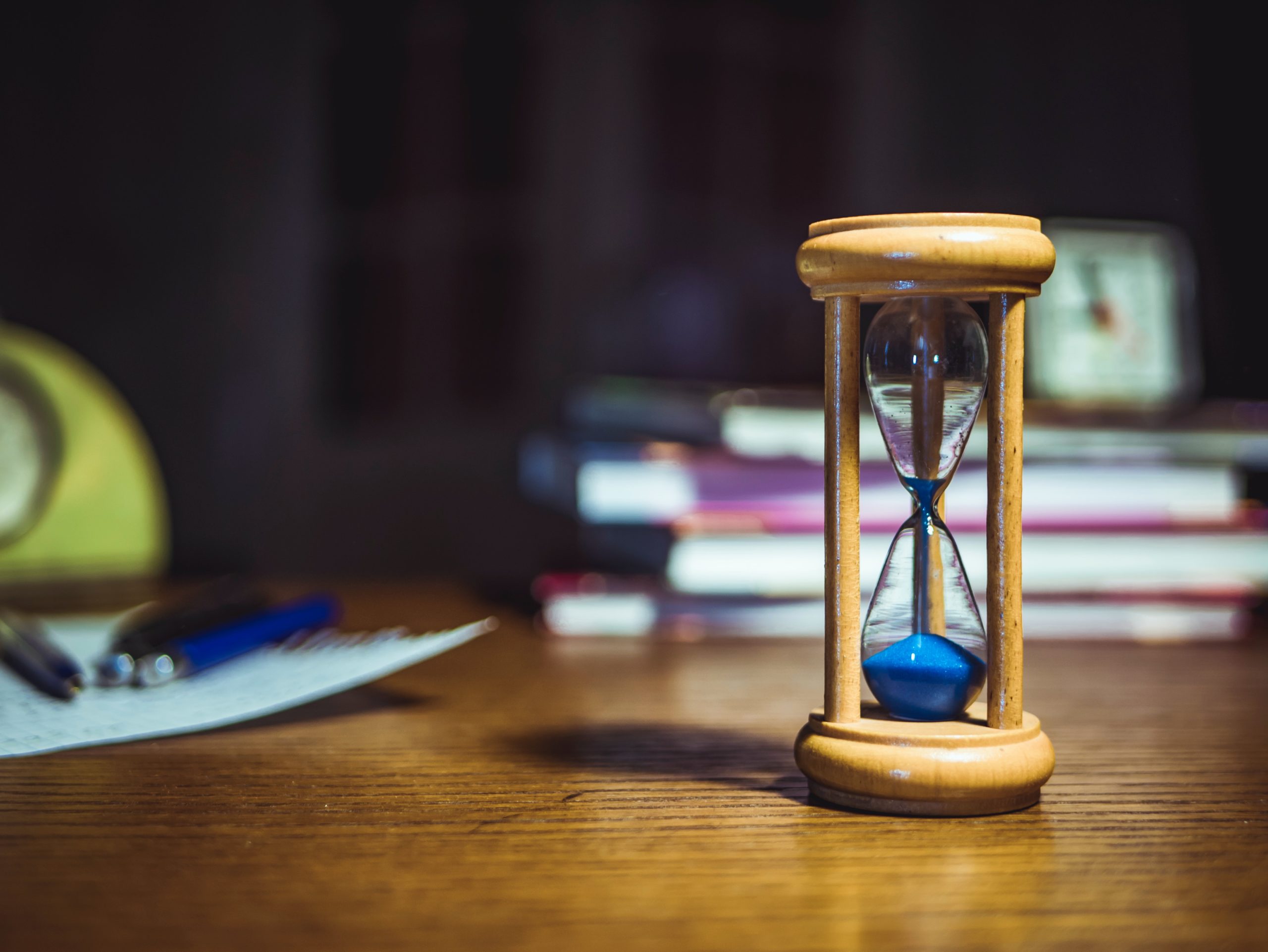 sand timer on a desk