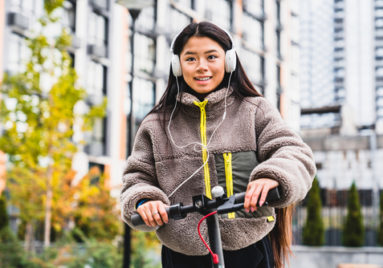 Wearing headphones while riding a bicycle