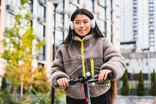 Wearing headphones while riding a bicycle